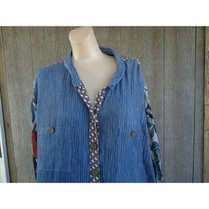 John Mark Multi-Color Mandarin Collar Boho Stripe Primavera Blouse 2X NWT